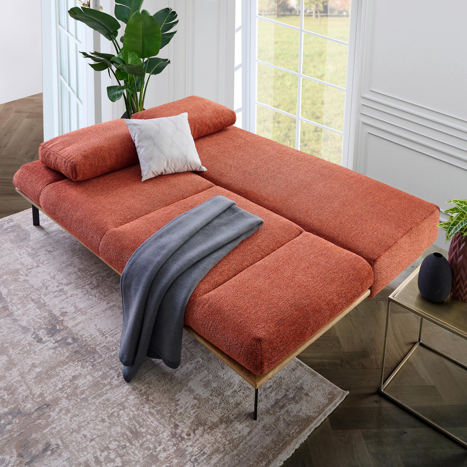 SCHLAFSOFA Chenille Rostfarben - Einrichtungsbeispiel