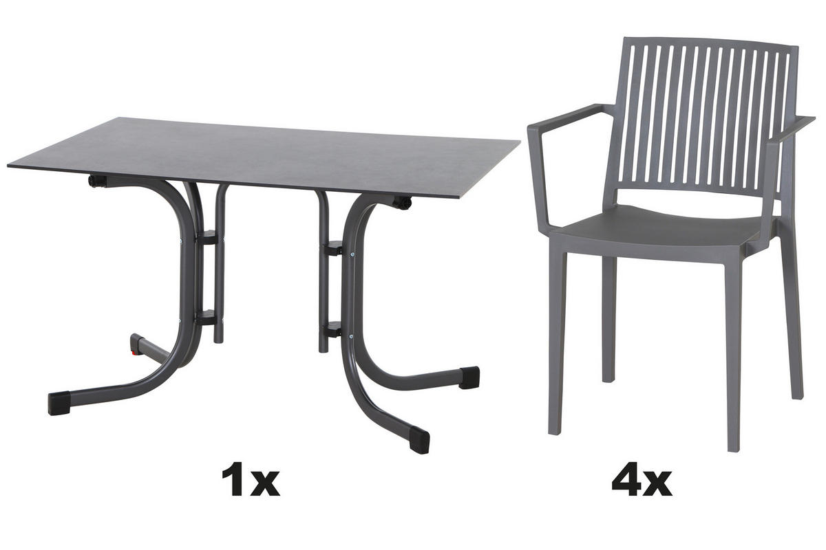 GARTENGARNITUR 5-teilig Stahl  - Anthrazit/Grau, Basics, Kunststoff/Metall (80/8/120cm) - Siena Garden