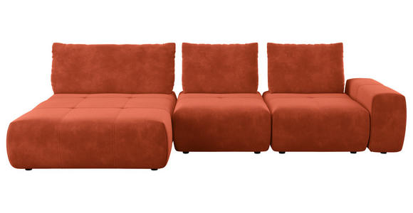 ECKSOFA in Velours Terracotta  - Terracotta/Schwarz, Design, Kunststoff/Textil (174/342cm) - Xora