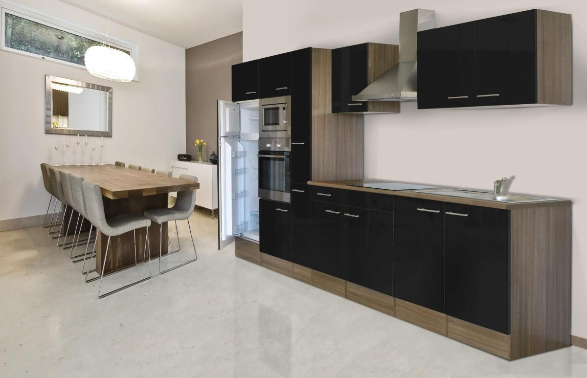 KÜCHENBLOCK 360 cm   in Schwarz, Eichefarben  - Eichefarben/Schwarz, MODERN, Holzwerkstoff (360cm) - Respekta