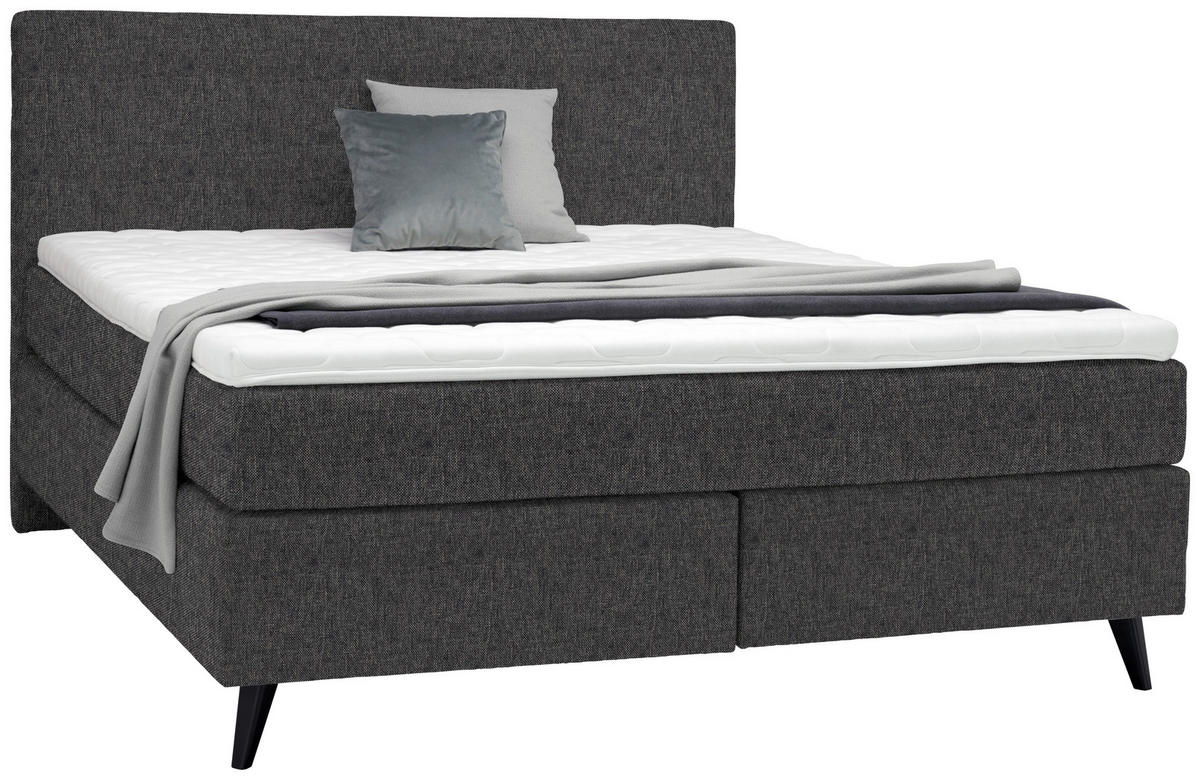 BOXSPRINGBETT 180/200 cm  in Dunkelgrau  - Dunkelgrau/Schwarz, Konventionell, Holz/Textil (180/200cm) - Voleo