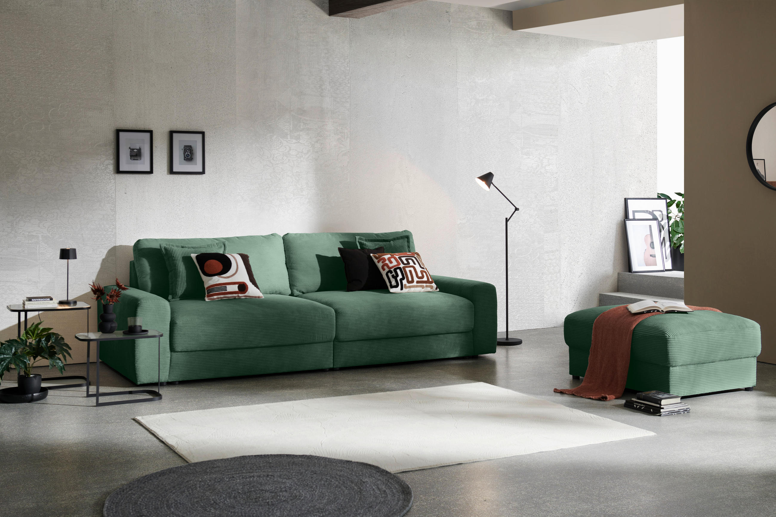 BIGSOFA Cord Dunkelgrün - Dunkelgrün/Schwarz, MODERN, Kunststoff/Textil (278/93/112cm) - Carryhome