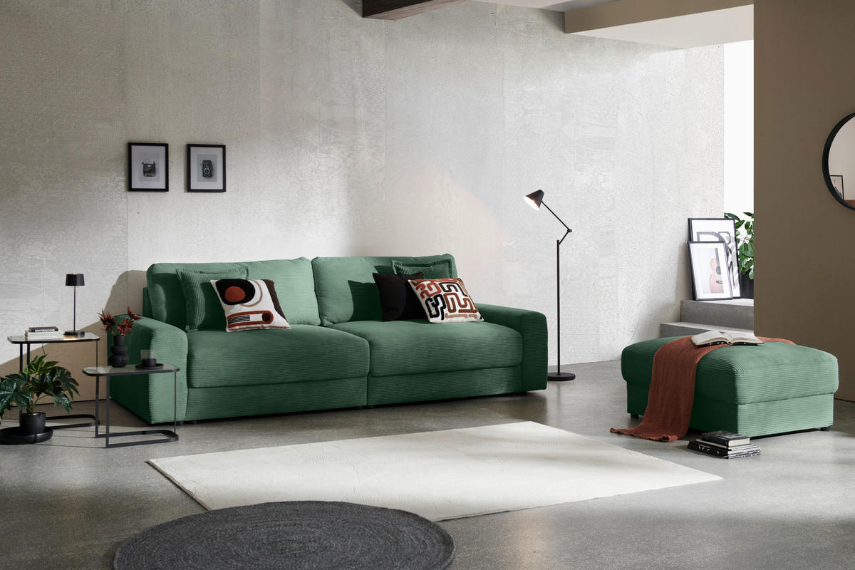BIGSOFA in Cord Dunkelgrün  - Dunkelgrün/Schwarz, Modern, Kunststoff/Textil (278/93/112cm) - Carryhome