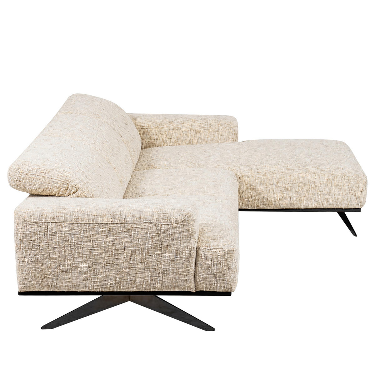 ECKSOFA PORTLAND in Struktur Beige Kopfteilverstellung  295/187 cm  - Beige/Schwarz, Design, Holz/Textil (295/187cm) - Livetastic