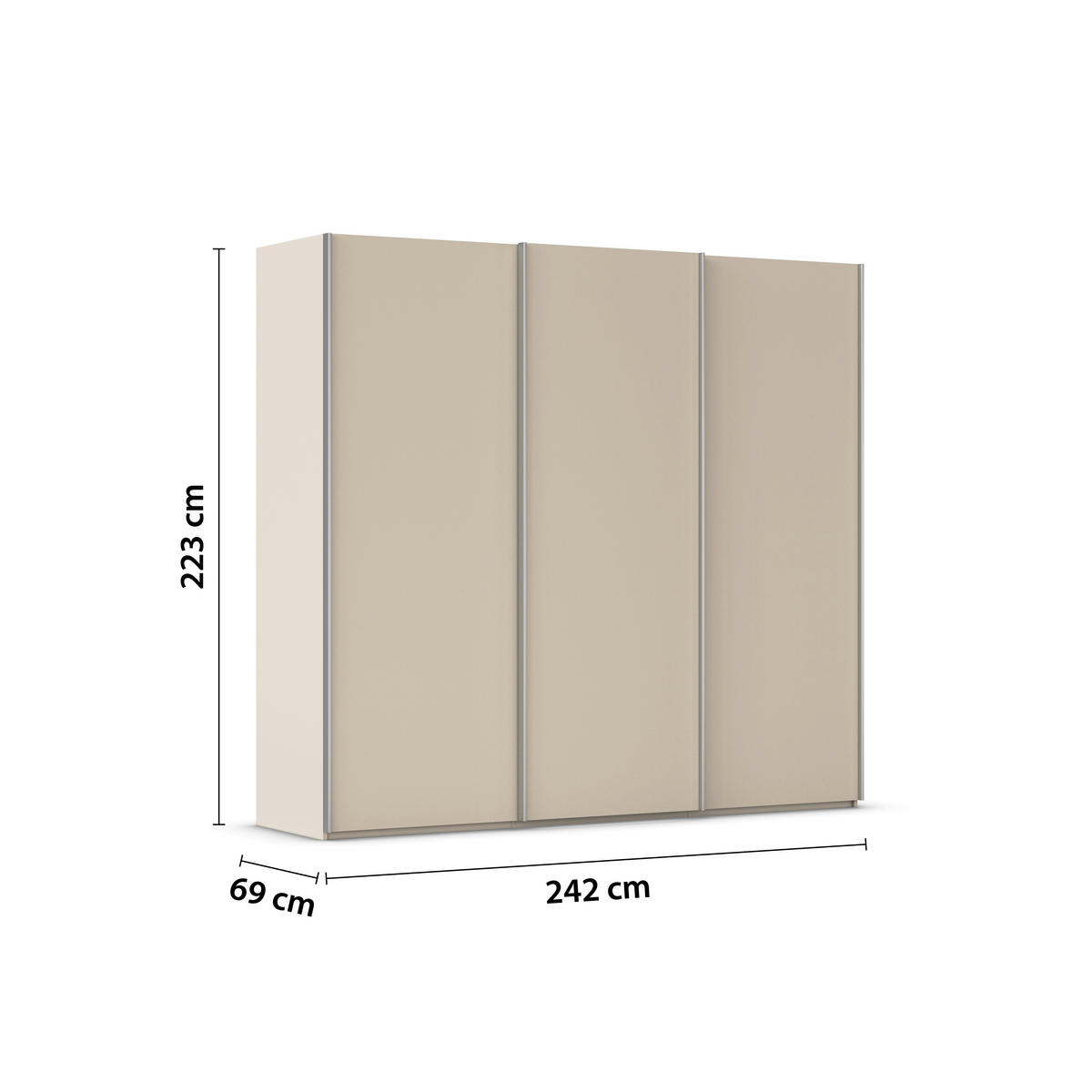 SCHWEBETÜRENSCHRANK 242/223/69 cm,  in Alufarben, Champagner, 3 Tür(en)  - Champagner/Alufarben, Basics, Holzwerkstoff/Metall (242/223/69cm) - Rauch Möbel
