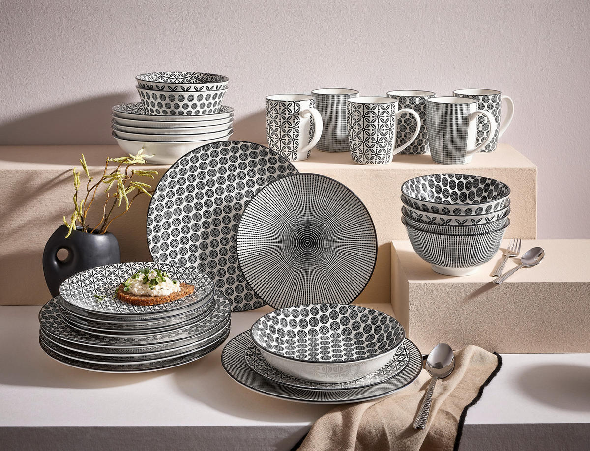 KOMBINOVANÝ SERVIS, 30-dielne, porcelán - čierna/biela, Lifestyle, keramika - Ritzenhoff Breker