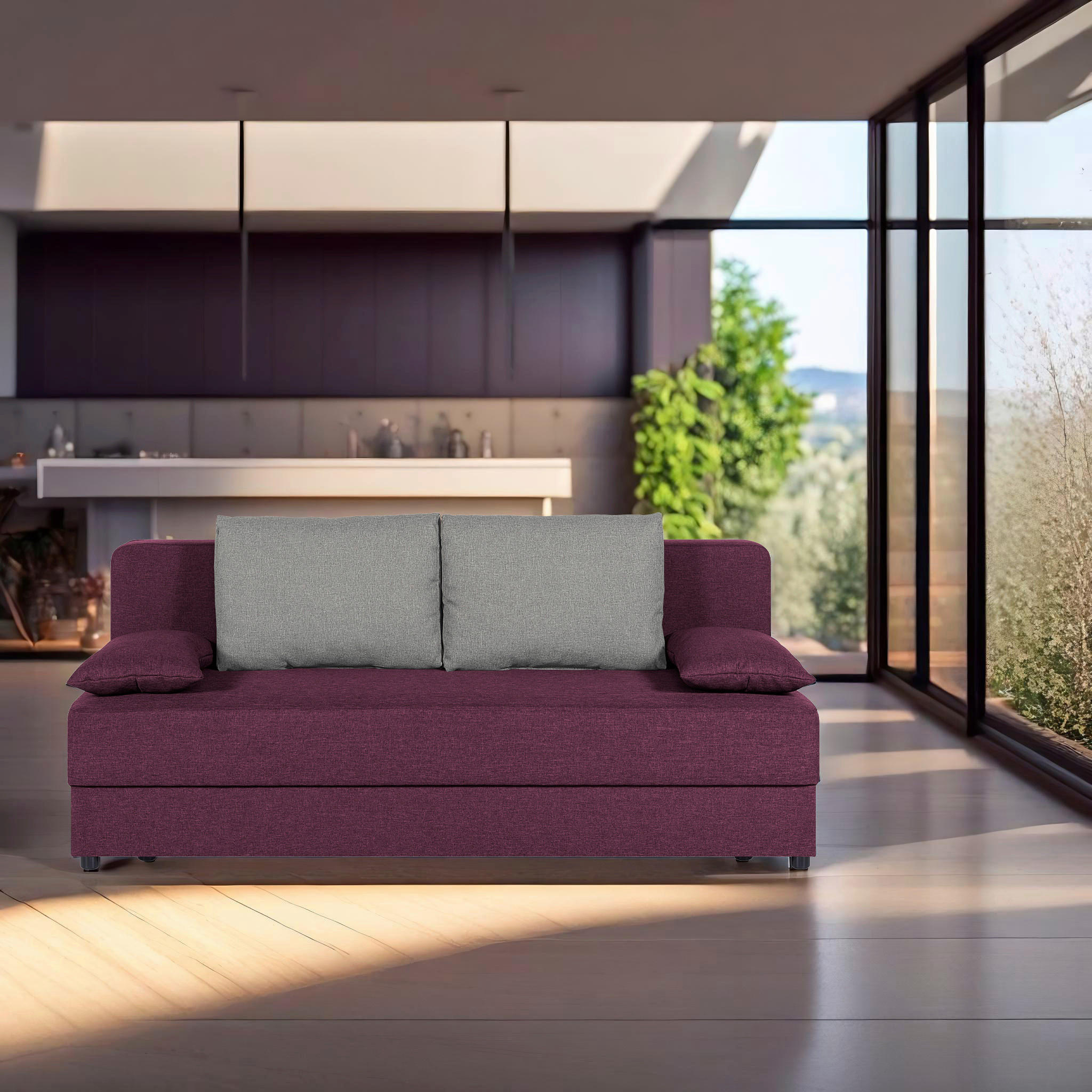 SCHLAFSOFA  mit Liegefunktion, Rücken echt Lila  - Lila, Design, Textil (193/82/80cm) - P & B