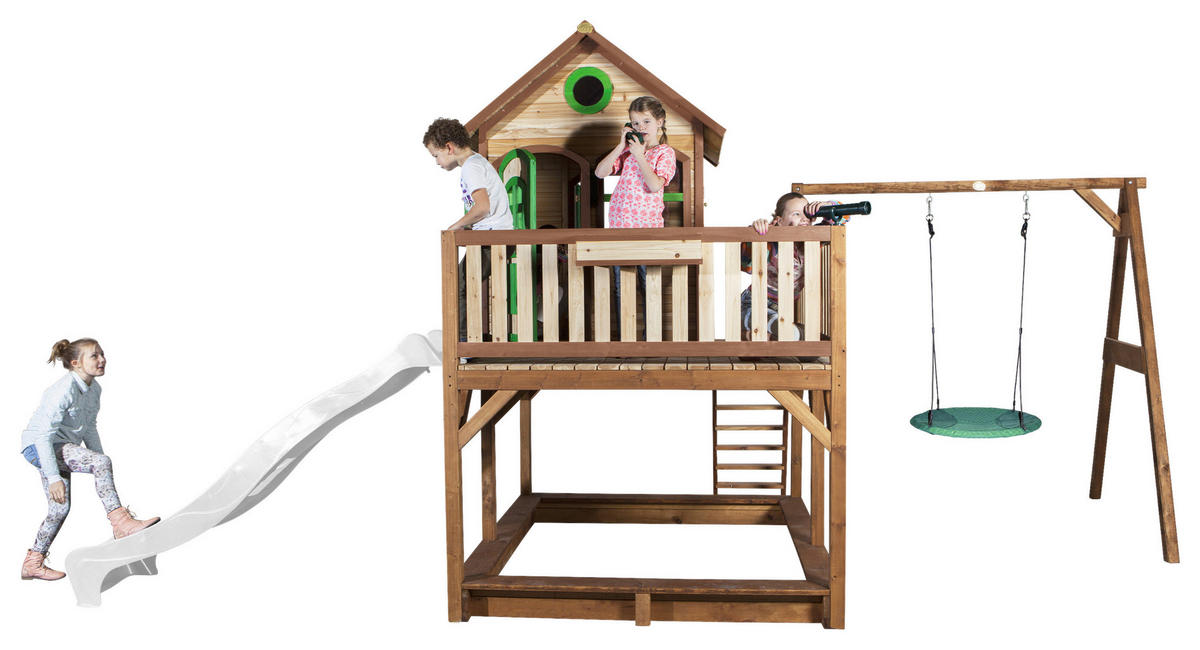 SPIELTURM 613/291/277 cm  - Braun/Weiß, KONVENTIONELL, Holz (613/291/277cm) - Ambia Garden