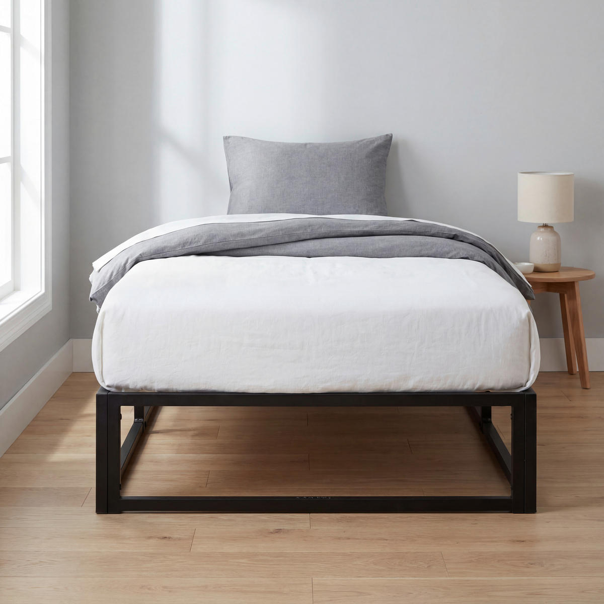 METALLBETT 90/200 cm  in Naturfarben, Schwarz  - Schwarz/Naturfarben, Basics, Holz/Metall (90/200cm) - Boxxx