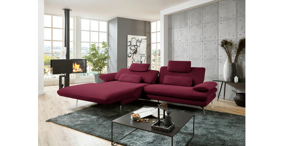 ECKSOFA in Webstoff Rot, Bordeaux  - Bordeaux/Rot, Design, Textil/Metall (184/284cm) - Dieter Knoll