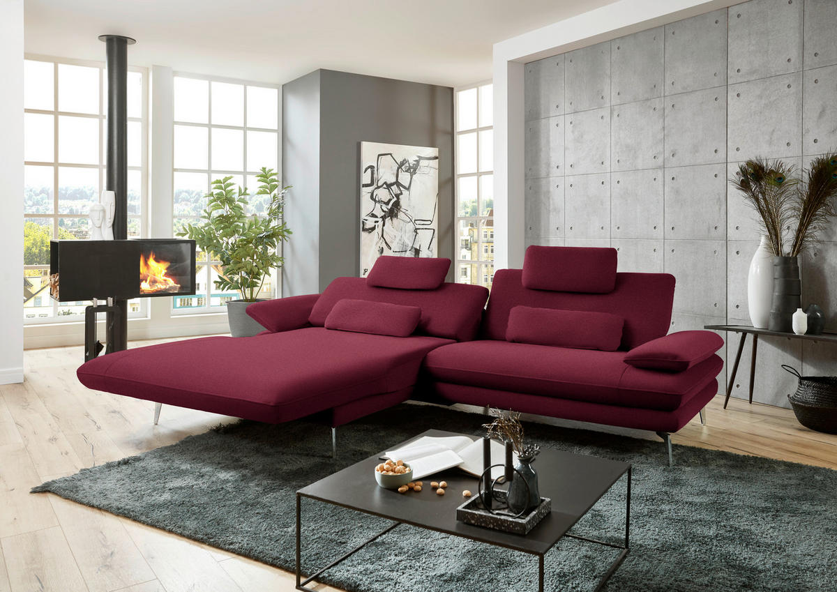 ECKSOFA in Webstoff Rot, Bordeaux  - Bordeaux/Rot, Design, Textil/Metall (184/284cm) - Dieter Knoll