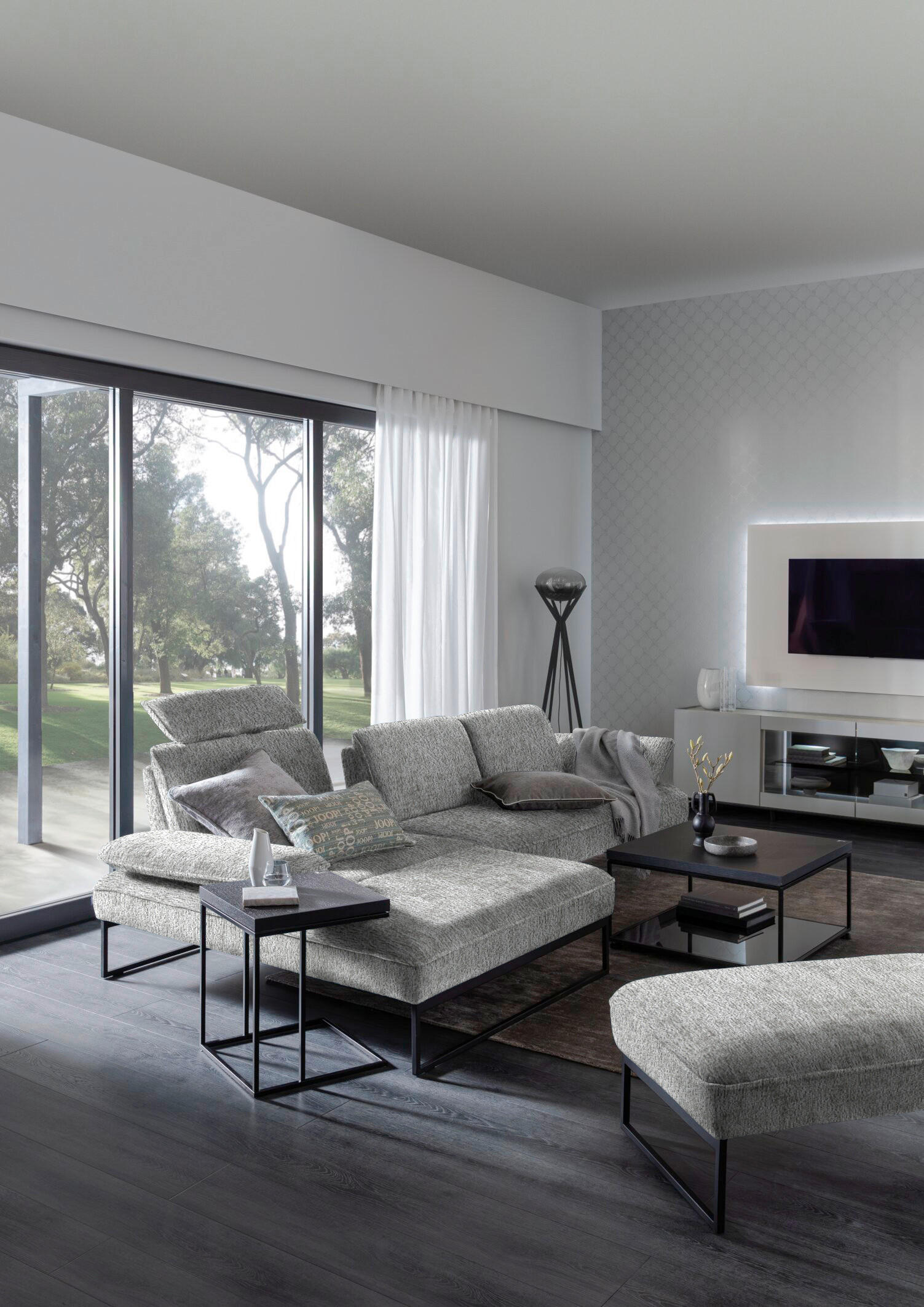 HOCKERBANK in Textil Hellgrau  - Anthrazit/Hellgrau, Design, Textil/Metall (108/46/64cm) - Joop!