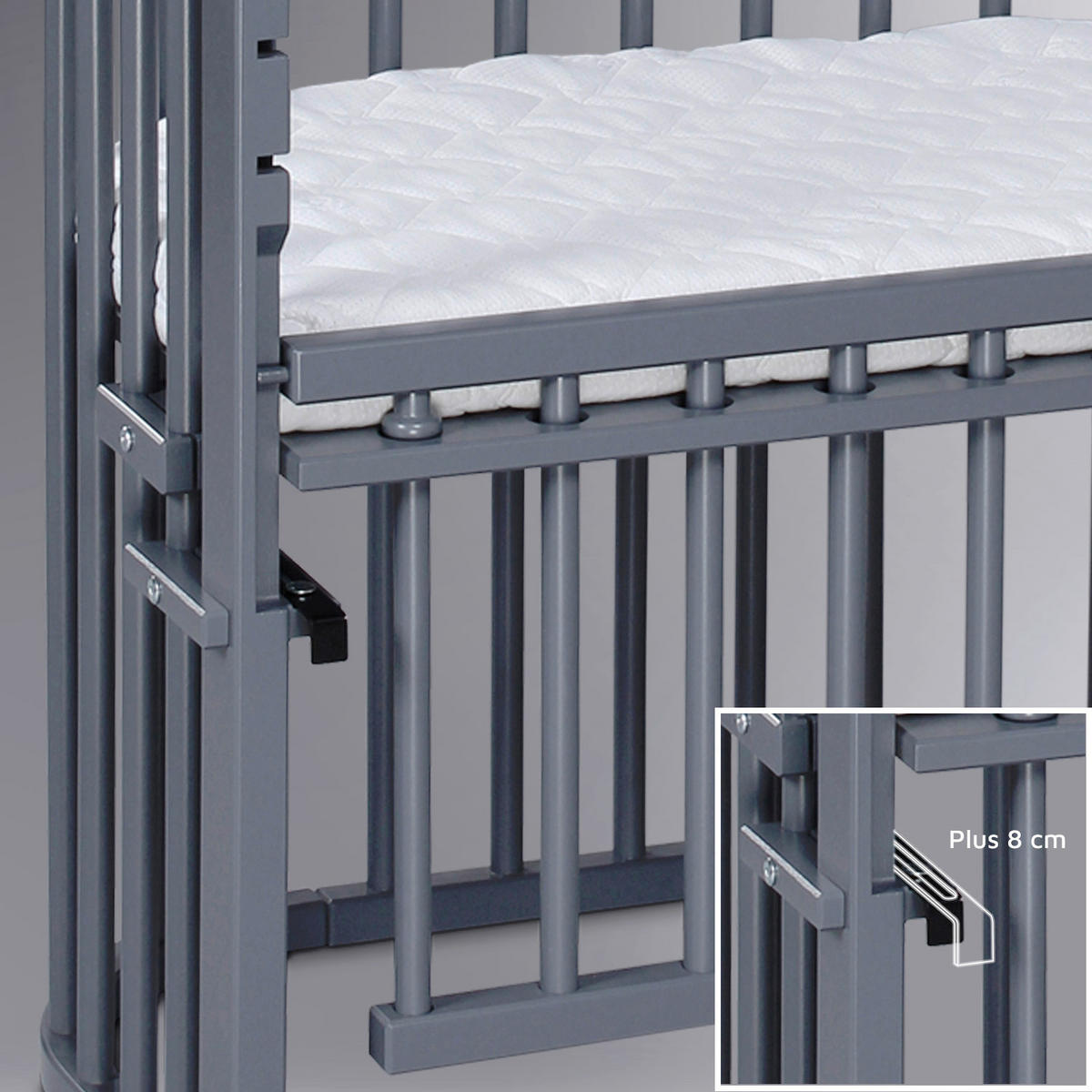 BEISTELLBETT Maxi Comfort Plus  - Schieferfarben/Grau, Basics, Holz (56,5/79/96cm) - Babybay