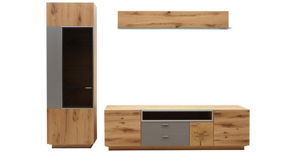 WOHNWAND Asteiche furniert Eichefarben, Walnussfarben - Eichefarben/Walnussfarben, KONVENTIONELL, Glas/Holz (271/200/55cm) - Voleo