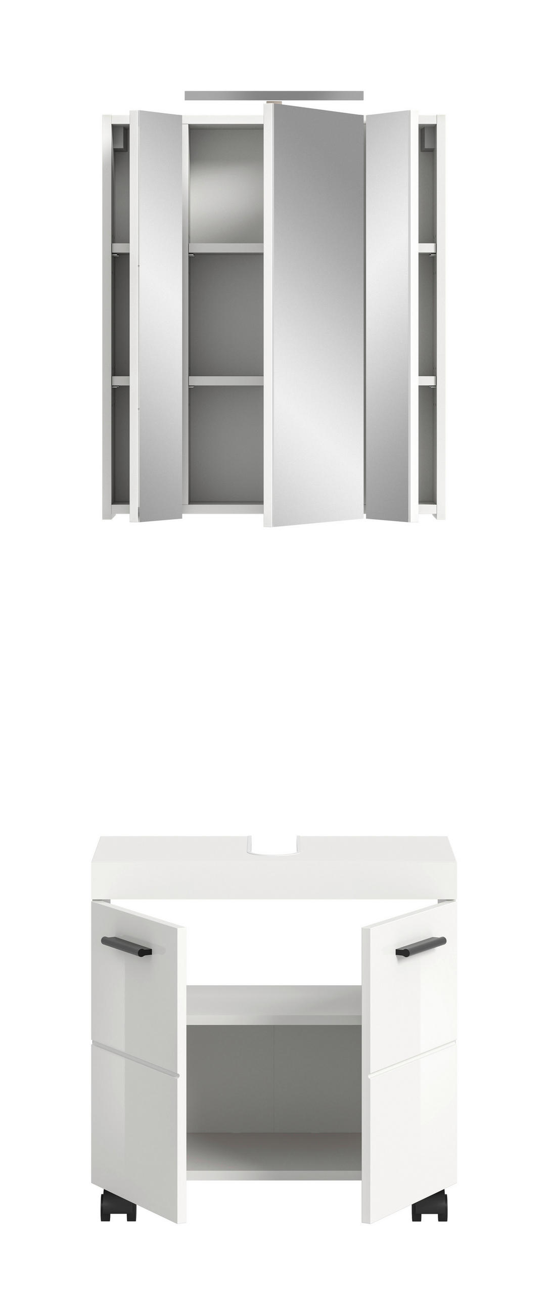 BADEZIMMER 2-teilig  in 60 cm  - Weiß Hochglanz/Schwarz, Trend, Glas/Holzwerkstoff (60cm) - MID.YOU