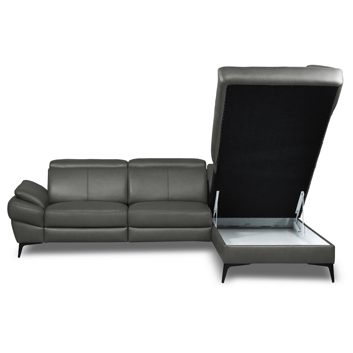 ECKSOFA  in Lederlook Echtleder Anthrazit  264/211 cm  - Anthrazit/Schwarz, Design, Leder/Textil (264/211cm) - Livetastic