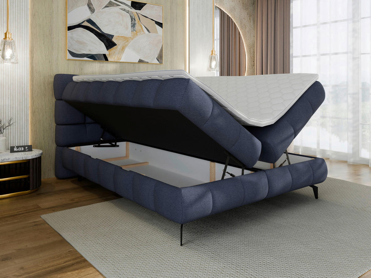 BOXBETT 140/200 cm,  in Blau, Bettkasten, Topper, H3 + H3 = fest  - Blau/Schwarz, Trend, Textil/Metall (140/200cm) - Esposa
