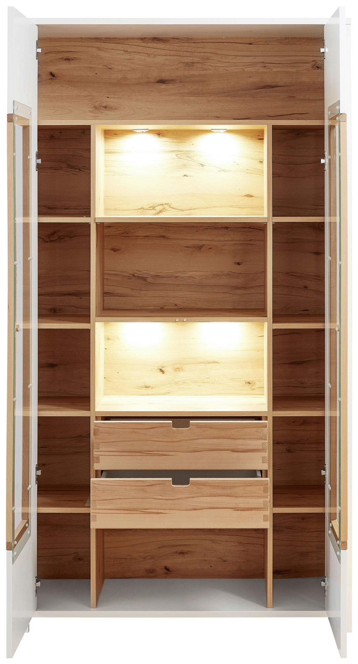 VITRÍNA, buk, biela, farba buka, 112/202/41 cm - farba buka/biela, Modern, kov/drevo (112/202/41cm) - Landscape