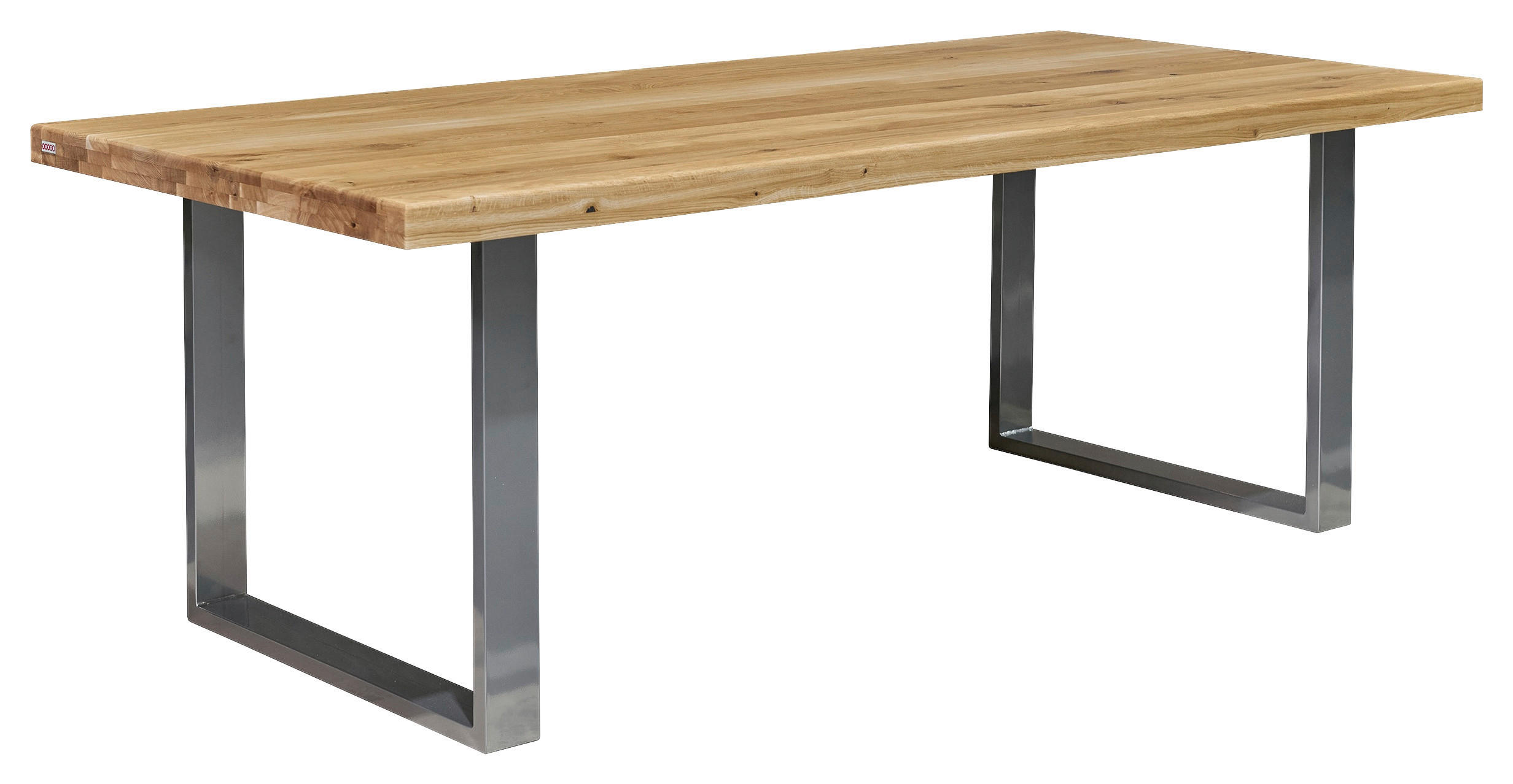 ESSTISCH Eiche massiv rechteckig Silberfarben, Eichefarben  - Eichefarben/Silberfarben, MODERN, Holz/Metall (220/100/76cm) - Boxxx