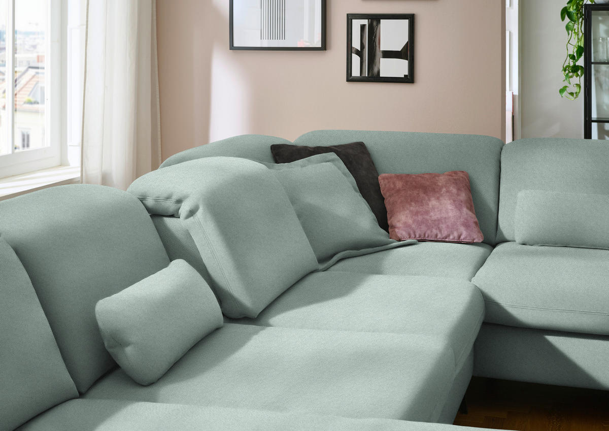 WOHNLANDSCHAFT  in Chenille Mintgrün  - Schwarz/Mintgrün, Design, Textil/Metall (198/369/255cm) - Beldomo Style