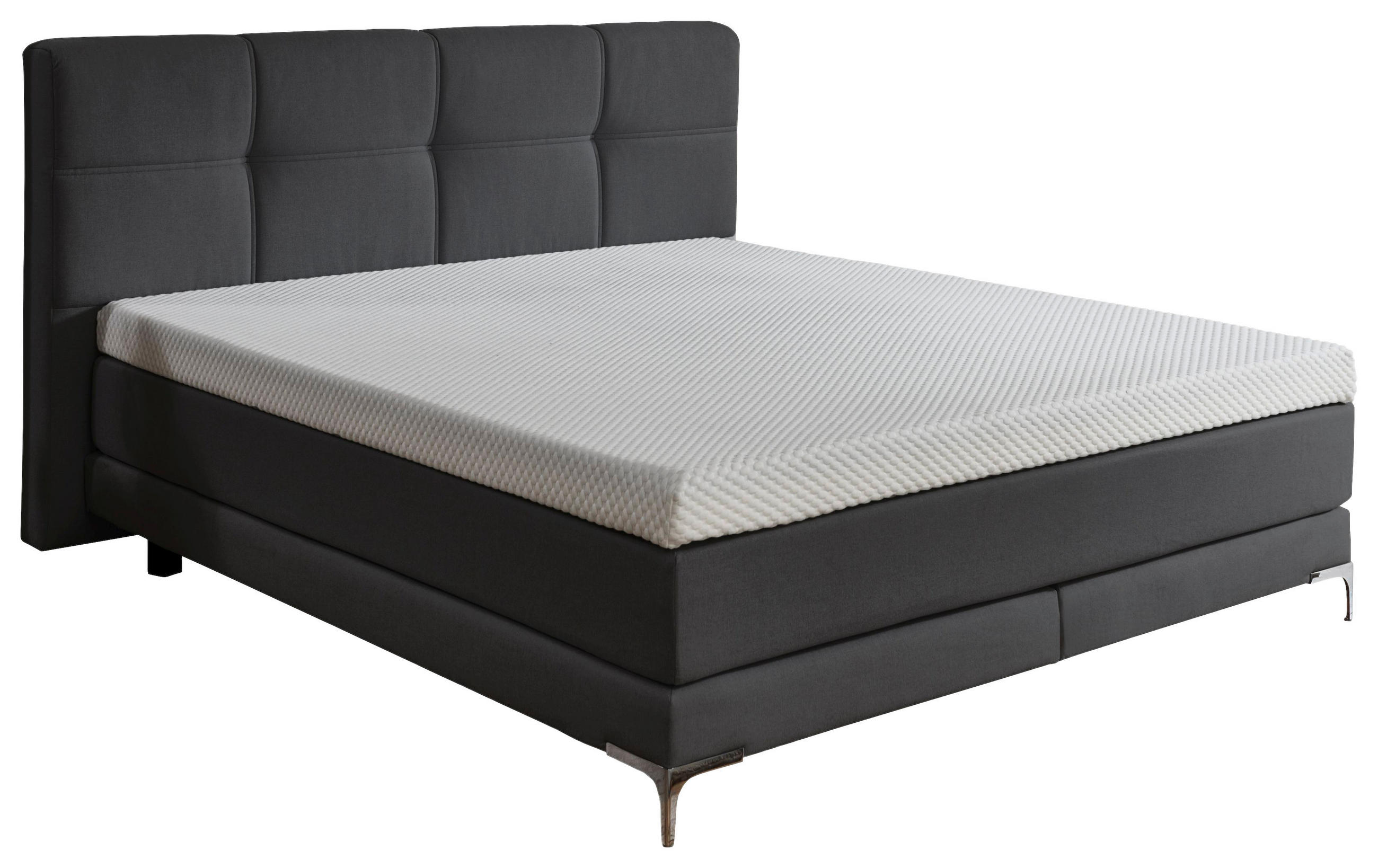 BOXSPRINGBETT 180/200 cm  in Grau  - Chromfarben/Schwarz, KONVENTIONELL, Textil/Metall (180/200cm) - MID.YOU