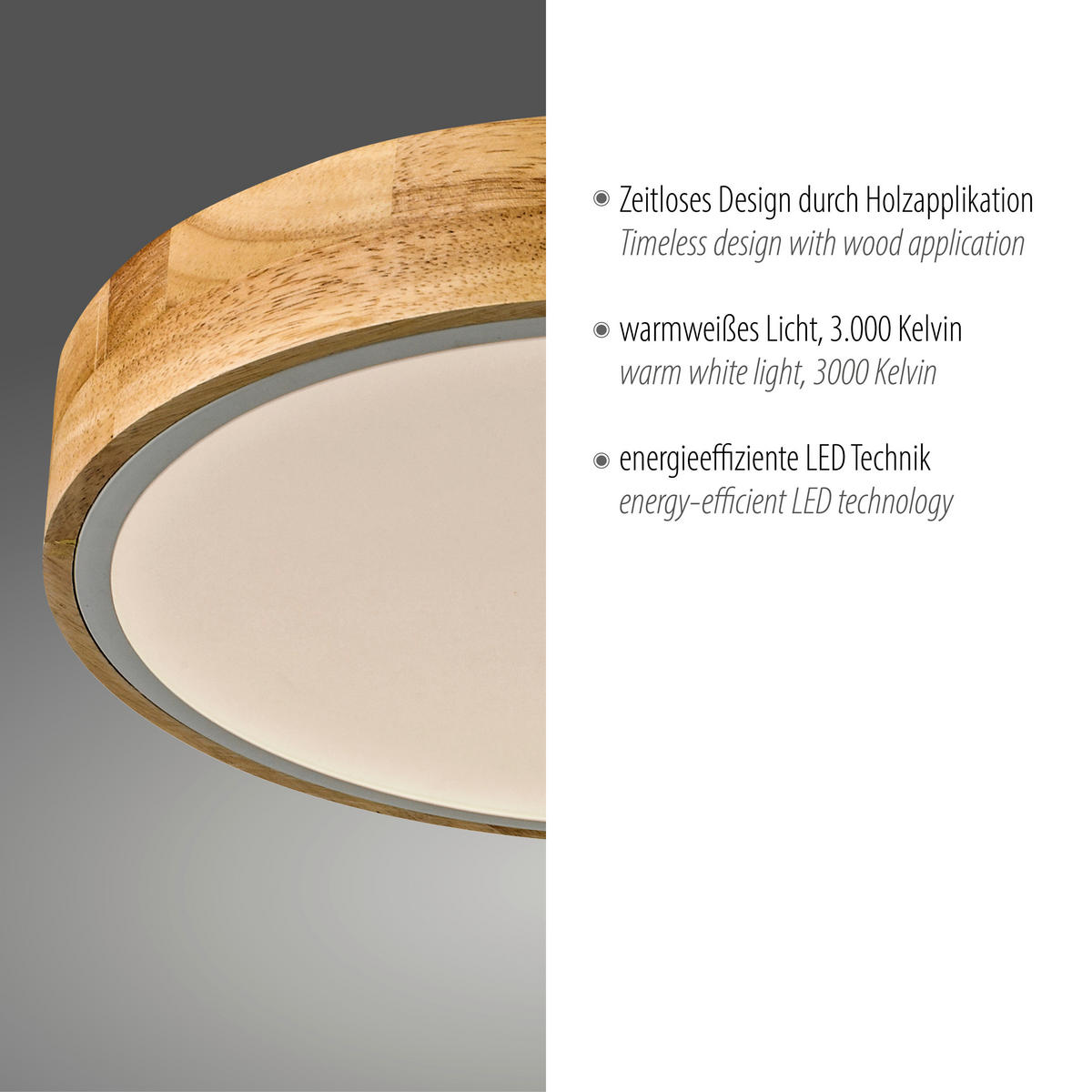 STROPNA LED-SVETILKA   24 W//3000 K/230 V/ - črna, Basics, kovina/les (32/32/5.5cm)
