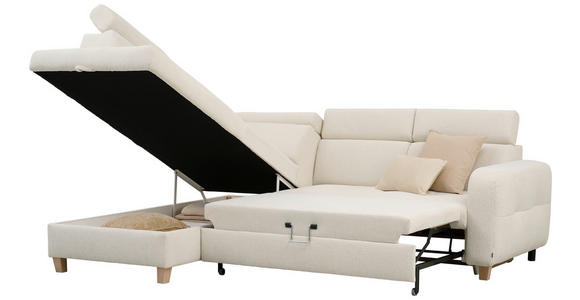 ECKSOFA inkl. Funktionen Weiß Samt - Weiß, Natur, Holz/Textil (206/261cm) - Venda