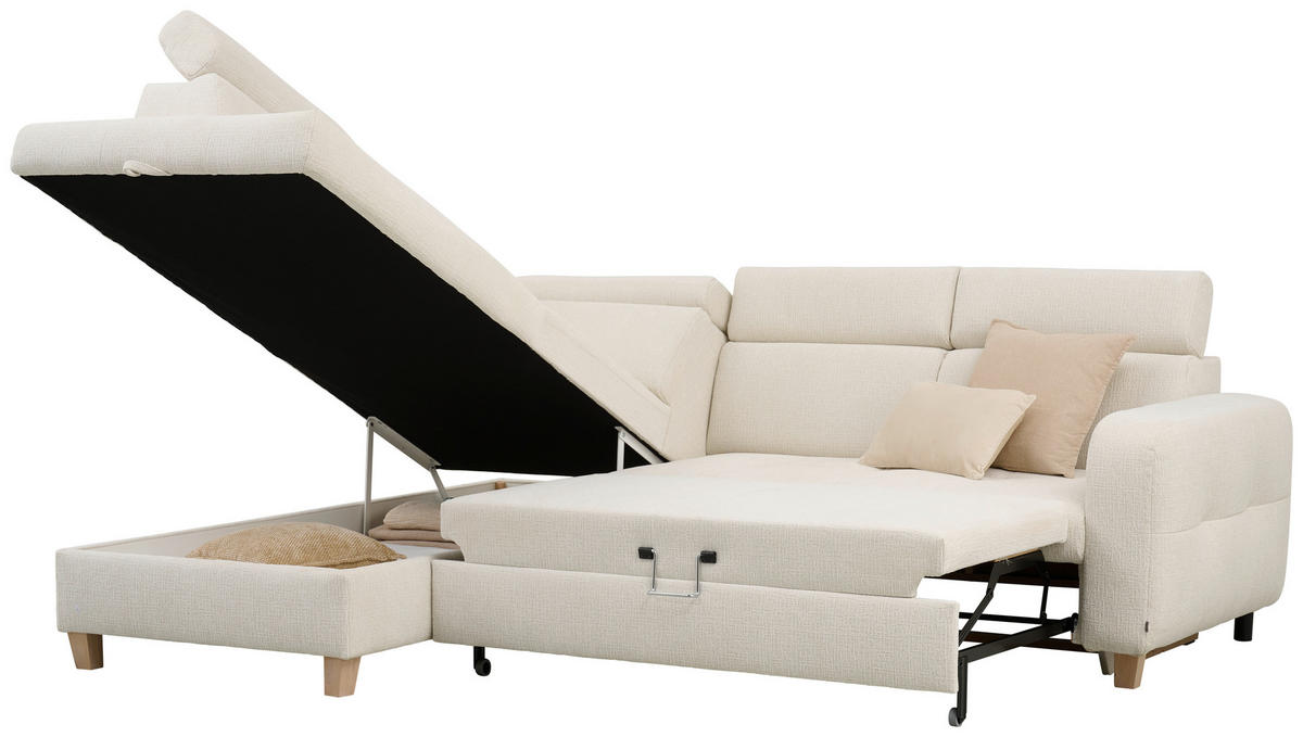 ECKSOFA in Samt Weiß  - Weiß, Natur, Holz/Textil (206/261cm) - Venda