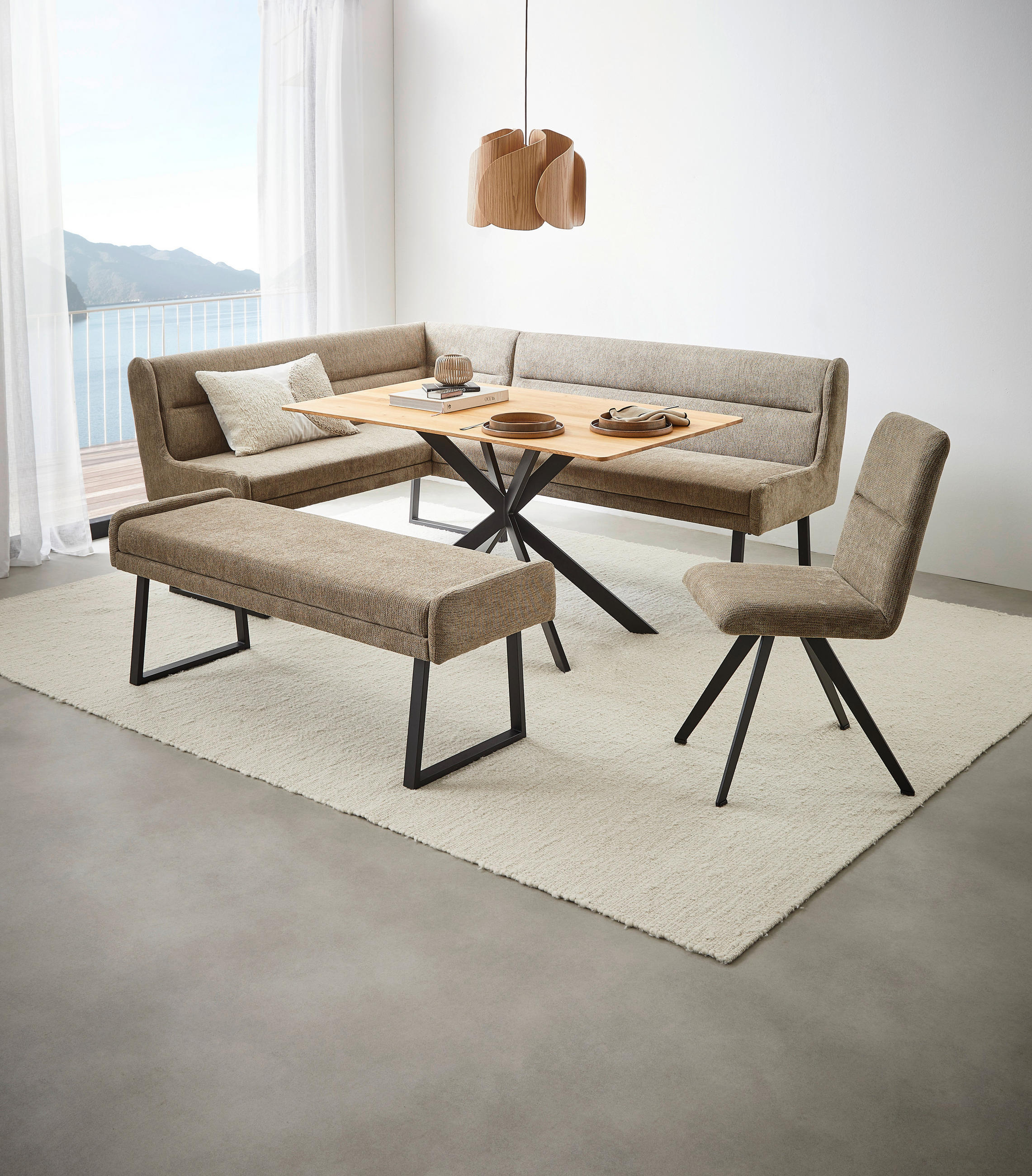ECKBANK 159/217 cm Webstoff Taupe, Schwarz   - Taupe/Schwarz, Design, Textil/Metall (159/217cm) - Novel