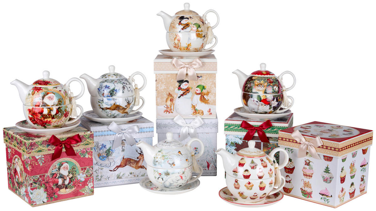 ČAJOVÁ SOUPRAVA PRO JEDNOHO 490 ml - vícebarevná, Trend, keramika (17/14cm) - X-Mas