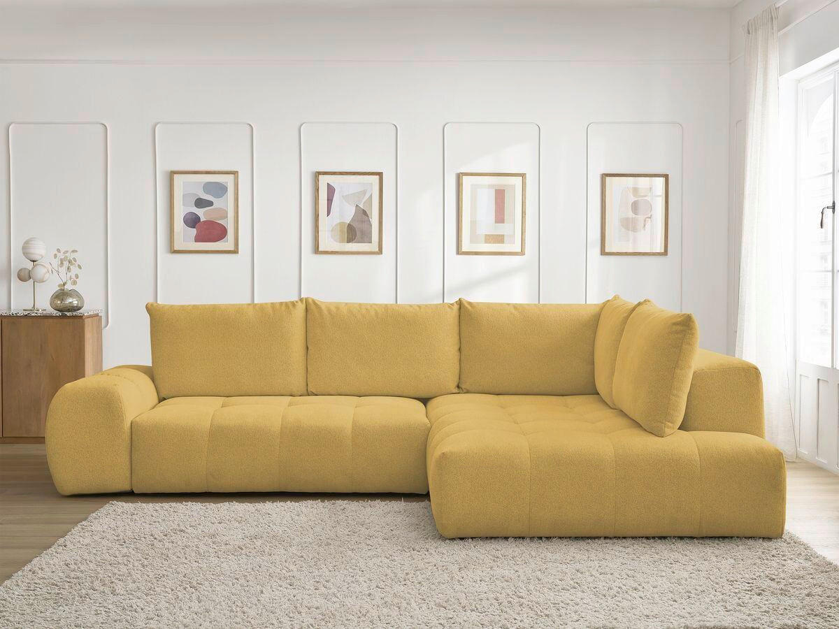 ECKSCHLAFSOFA EVEREST  mit Rücken echt, Armteil links, Armteil rechts Flachgewebe Gelb  - Gelb/Schwarz, MODERN, Kunststoff/Textil (320/212cm)