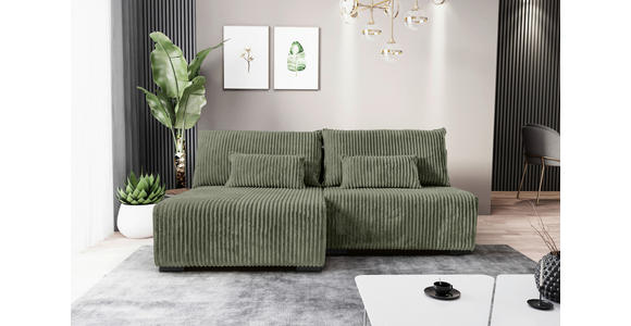 ECKSOFA in Cord Olivgrün  - Schwarz/Olivgrün, MODERN, Holz/Textil (145/210cm) - Carryhome