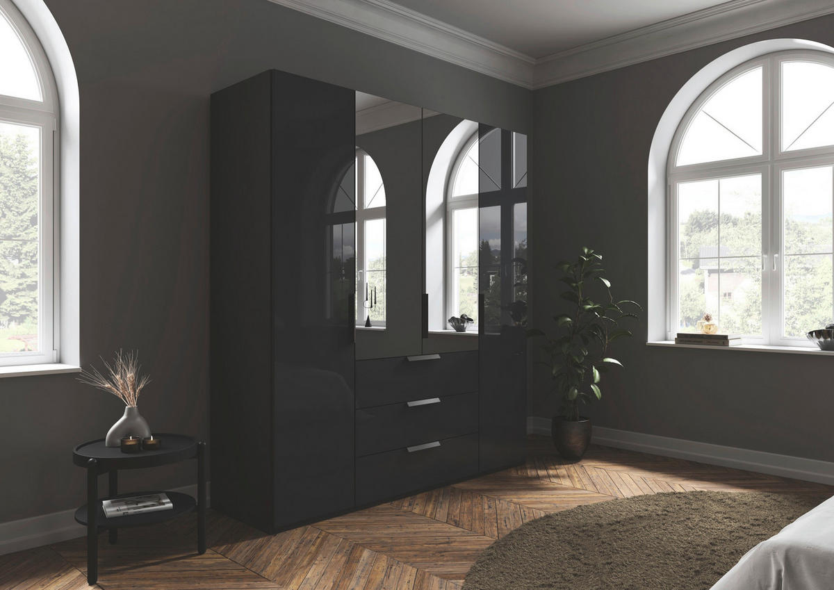 DREHTÜRENSCHRANK 201/223/61 cm,  in Graphitfarben, 4-türig  - Graphitfarben, Basics, Glas/Holzwerkstoff (201/223/61cm) - Novel