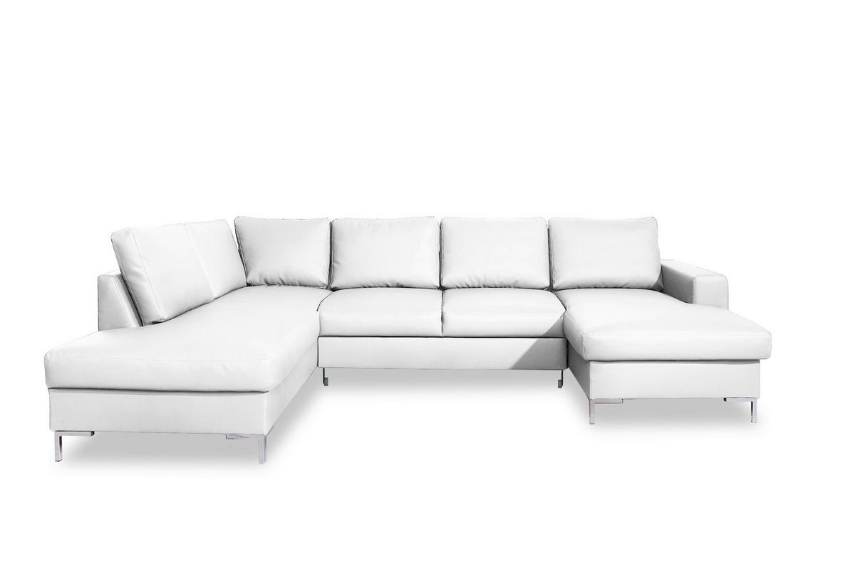 WOHNLANDSCHAFT in Lederlook Weiss  - Weiss/Silberfarben, Design, Leder/Metall (197/303/148cm) - MID.YOU
