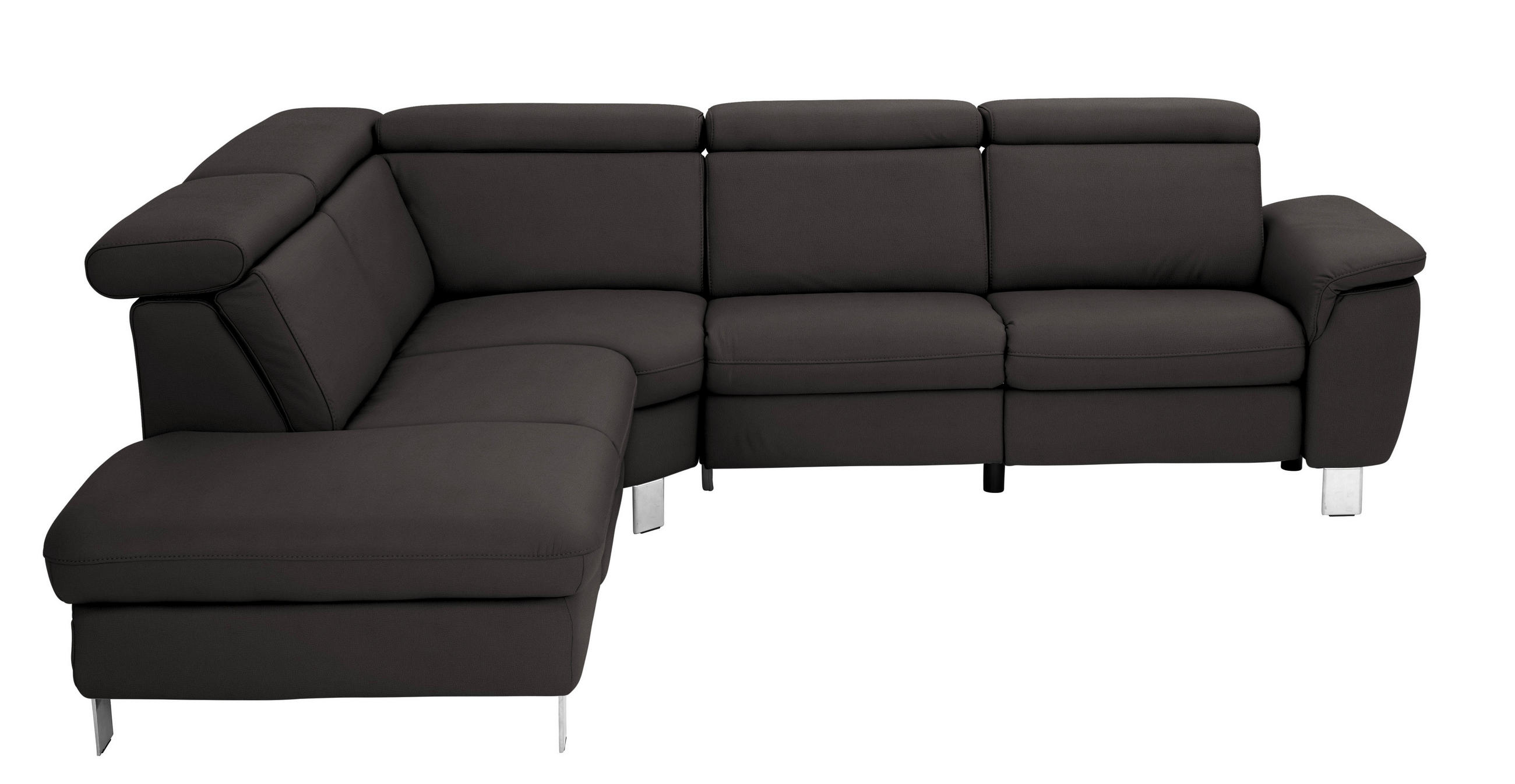 ECKSOFA in Echtleder Dunkelbraun  239/271 cm  - Dunkelbraun/Alufarben, Design, Leder/Metall (239/271cm) - Cantus