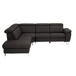 ECKSOFA in Echtleder Dunkelbraun  239/271 cm  - Dunkelbraun/Alufarben, Design, Leder/Metall (239/271cm) - Cantus