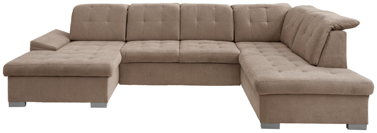 WOHNLANDSCHAFT in Mikrofaser Hellbraun  - Chromfarben/Hellbraun, Modern, Kunststoff/Textil (169/330/212cm) - Livetastic