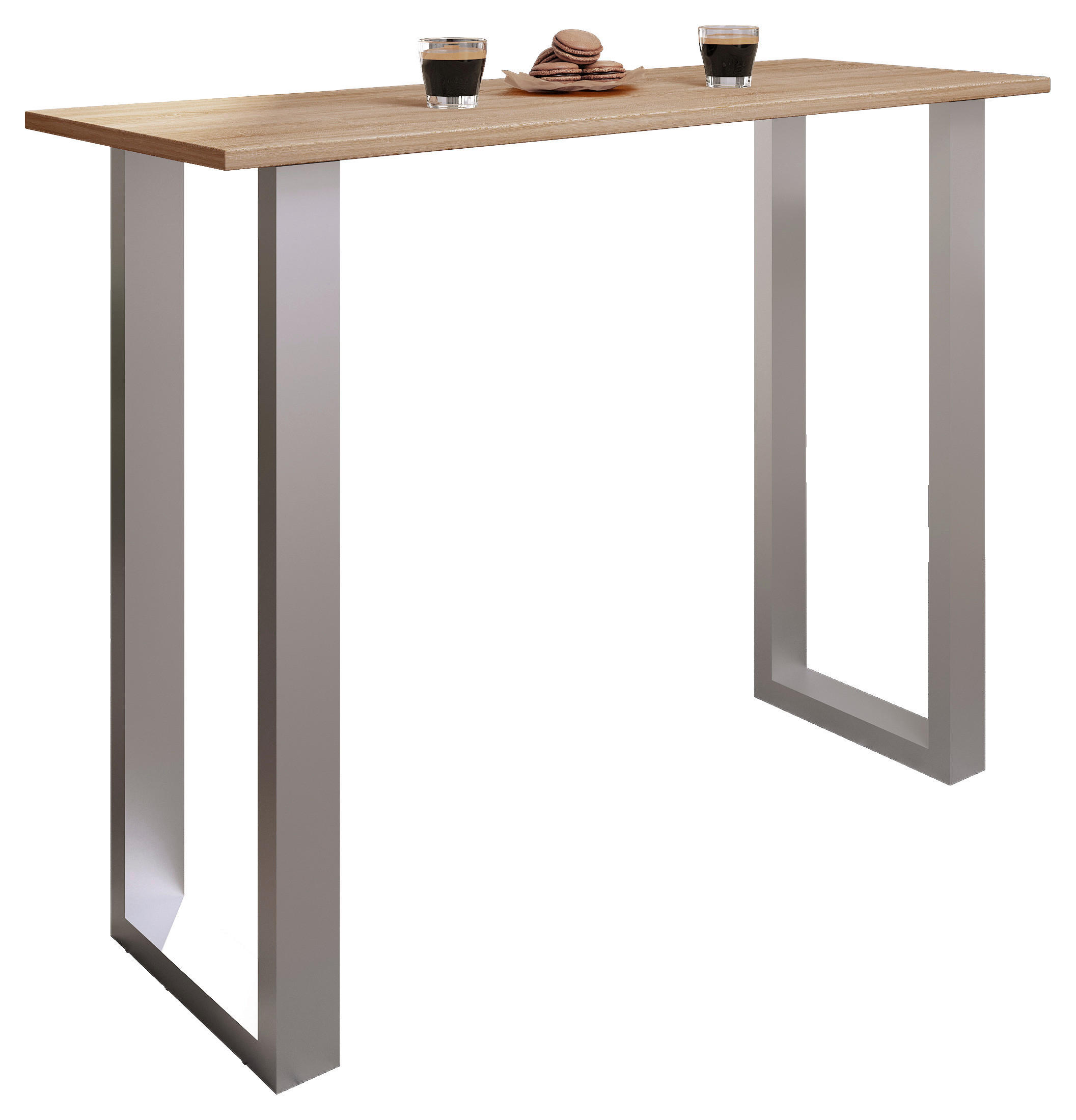 Thumbnail - Bartisch, Silber, Sonoma Eiche, Metall, Holzwerkstoff, rechteckig, U-Form, 50x102x140 cm, Esszimmer, Tische, Stehtische