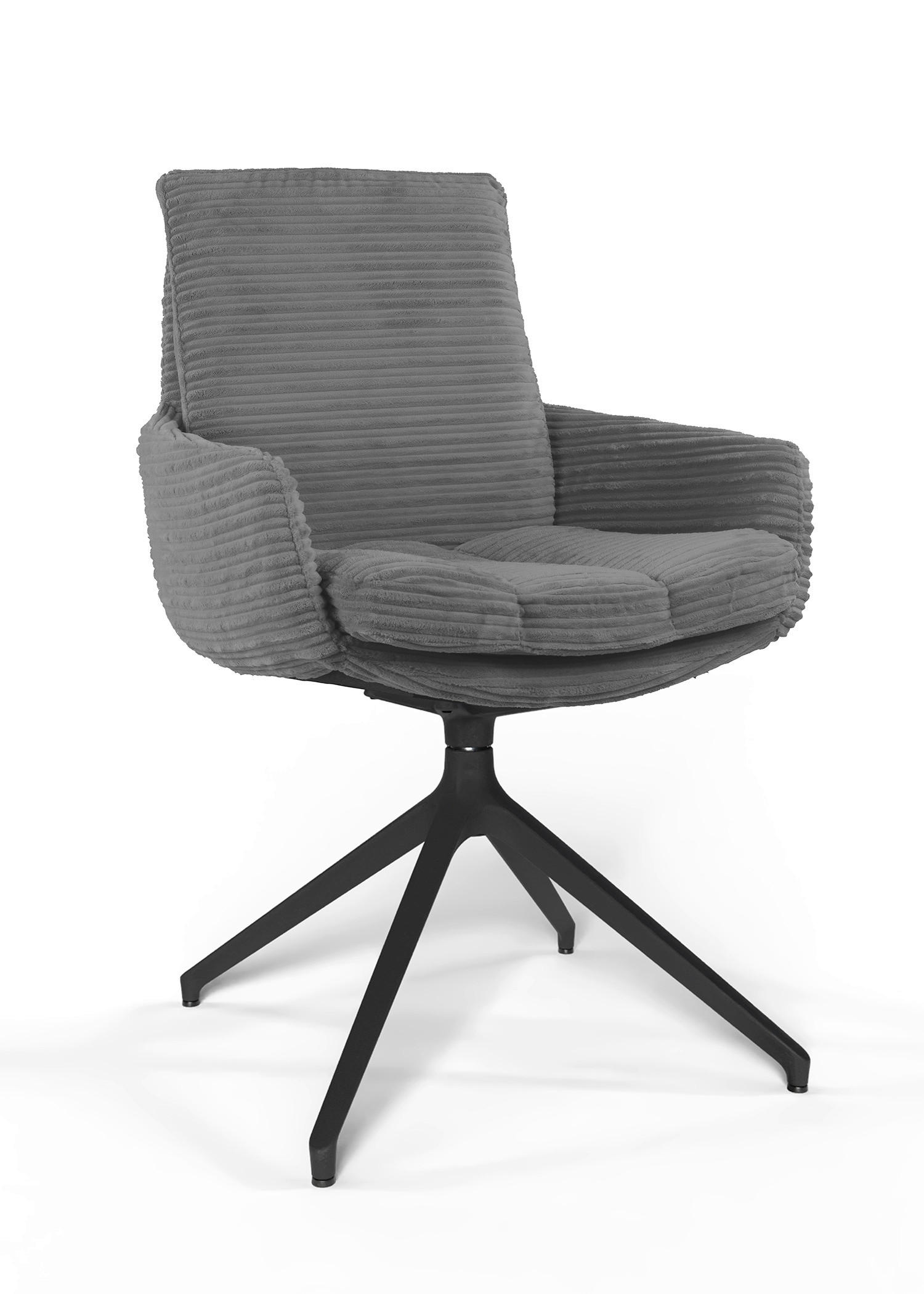 ARMLEHNSTUHL  Beinauswahl, Sitzfläche 360° drehbar, Stoff-/Lederauswahl gerippt  Dunkelgrau  - Dunkelgrau/Schwarz, Design, Textil/Metall (60/91/62cm) - Valdera