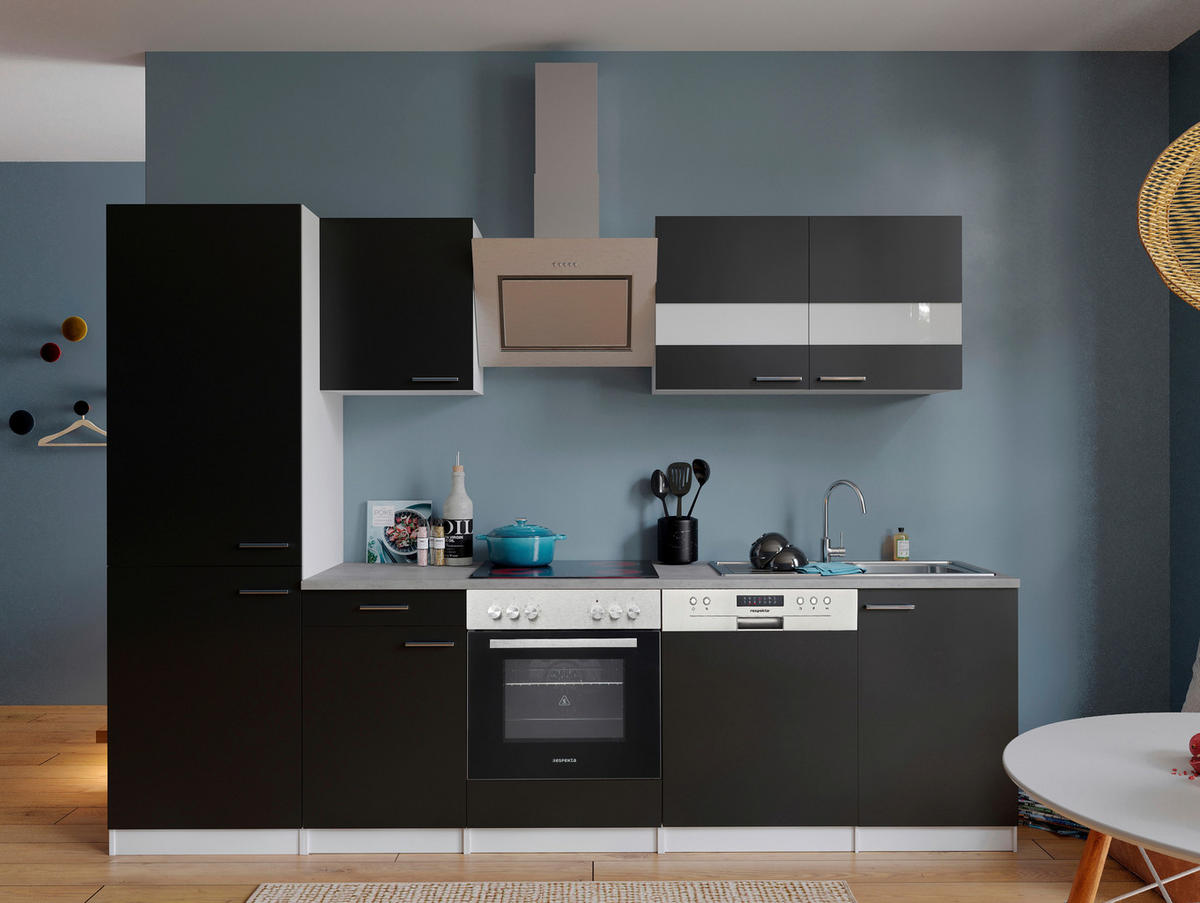 KÜCHENBLOCK 280 cm   in Schwarz  - Edelstahlfarben/Schwarz, Basics, Holzwerkstoff/Metall (280cm) - Respekta