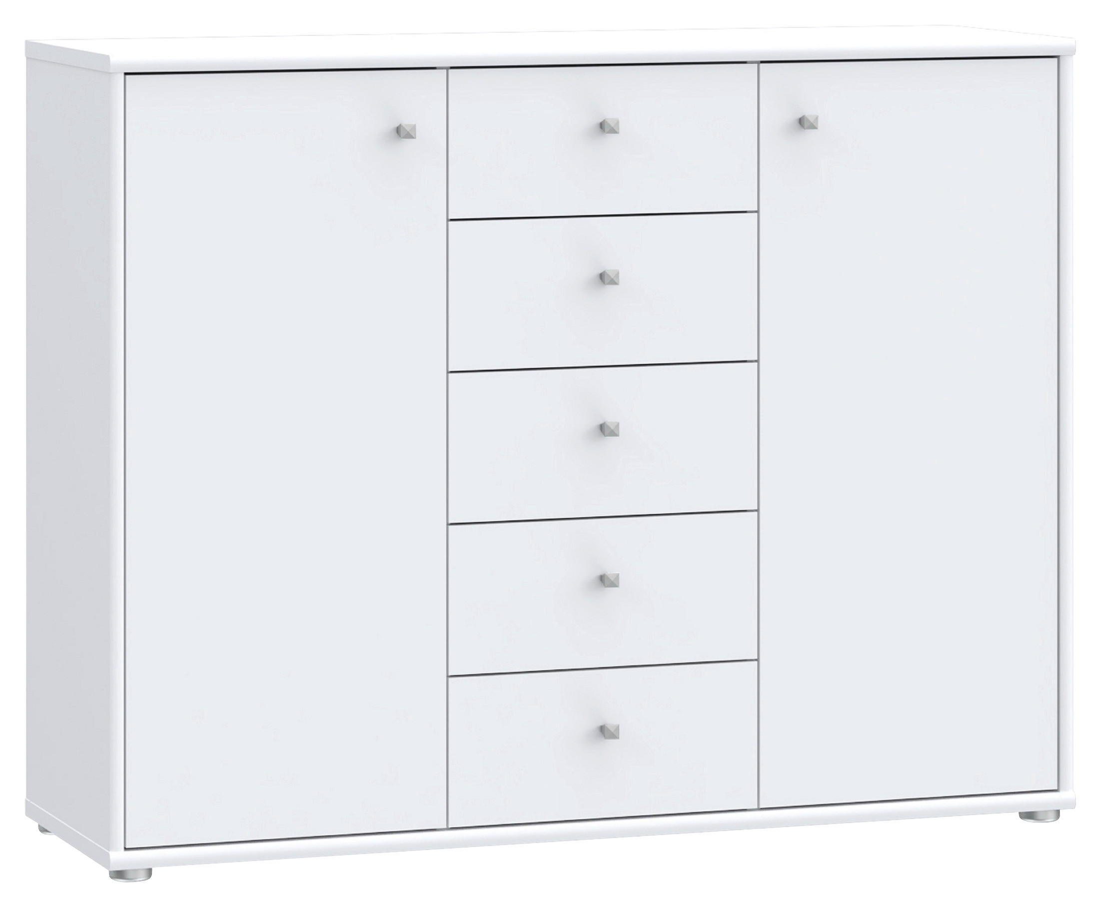 KOMMODE , 108,8/85,5/34,8 cm, 5 Schublade(n)  - Weiss/Alufarben, Design, Holzwerkstoff (108,8/85,5/34,8cm)