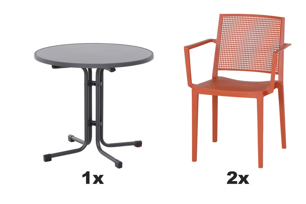 GARTENGARNITUR 3-teilig Stahl  - Anthrazit/Rot, Basics, Kunststoff/Metall (80/80/80cm) - Siena Garden