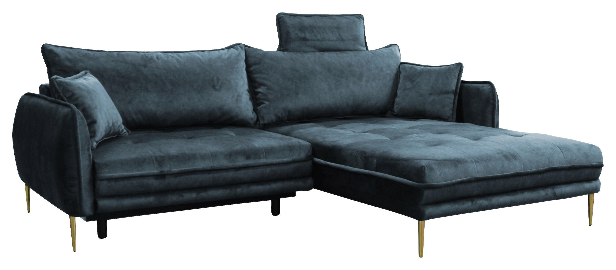 ECKSOFA Blau Velours  - Blau/Goldfarben, Design, Textil/Metall (264/196cm) - MID.YOU