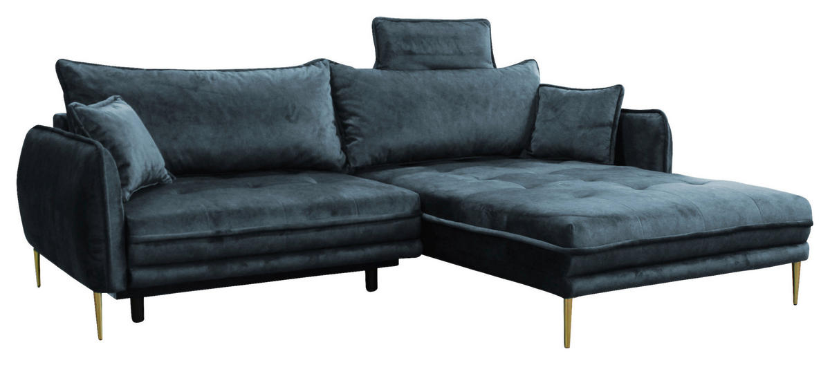 ECKSOFA Blau Velours  - Blau/Goldfarben, Design, Textil/Metall (264/196cm) - MID.YOU