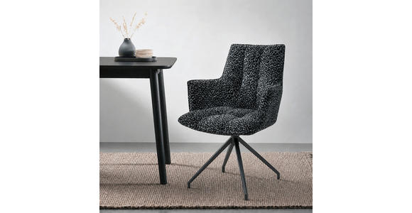 ARMLEHNSTUHL  Stoffauswahl, Sitzfläche 360° drehbar, automatische Rückholfunktion Jacquard  Grau, Schwarz  - Schwarz/Grau, Design, Textil/Metall (59/89.5/63cm) - Novel