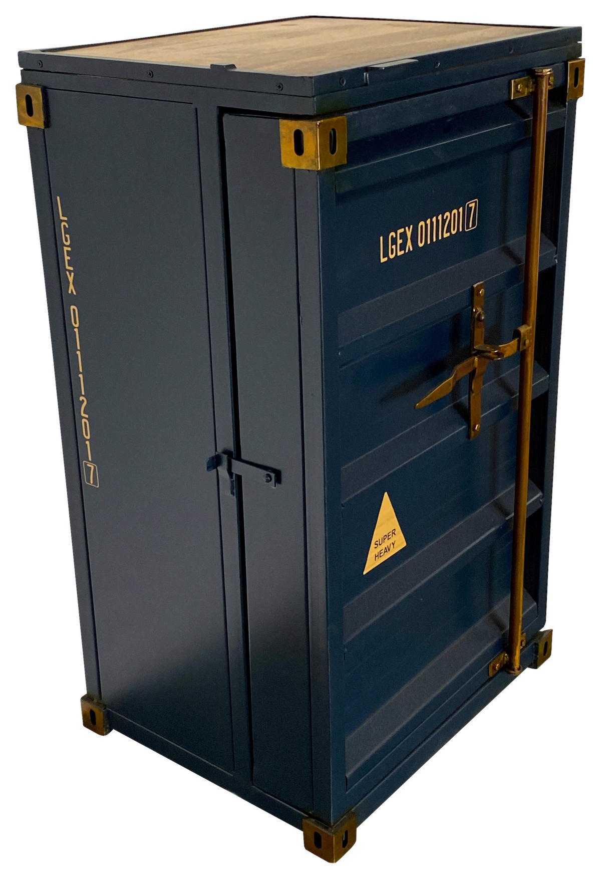 BARSCHRANK Mangoholz Hartholz Blau, Naturfarben, Goldfarben  - Blau/Goldfarben, Trend, Holz/Metall (120/99/48cm) - Ambia Home