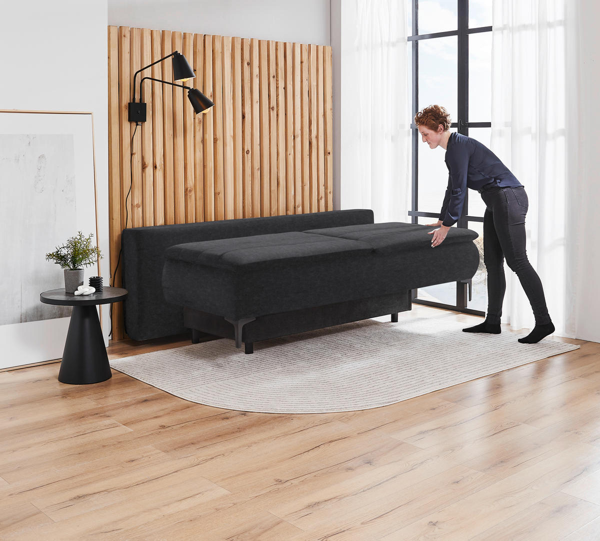 BOXSPRINGSOFA in Flachgewebe Anthrazit  - Anthrazit, Konventionell, Textil/Metall (204/93/100cm) - Novel