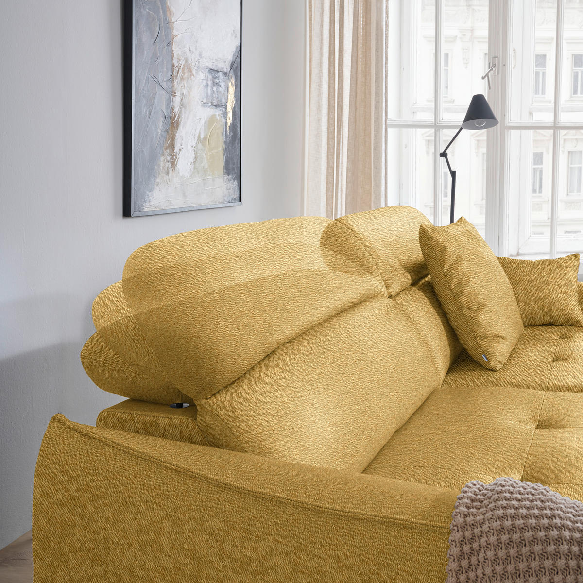 ECKSOFA Flachgewebe Currygelb  - Currygelb/Schwarz, Design, Textil/Metall (175/246cm) - Celina