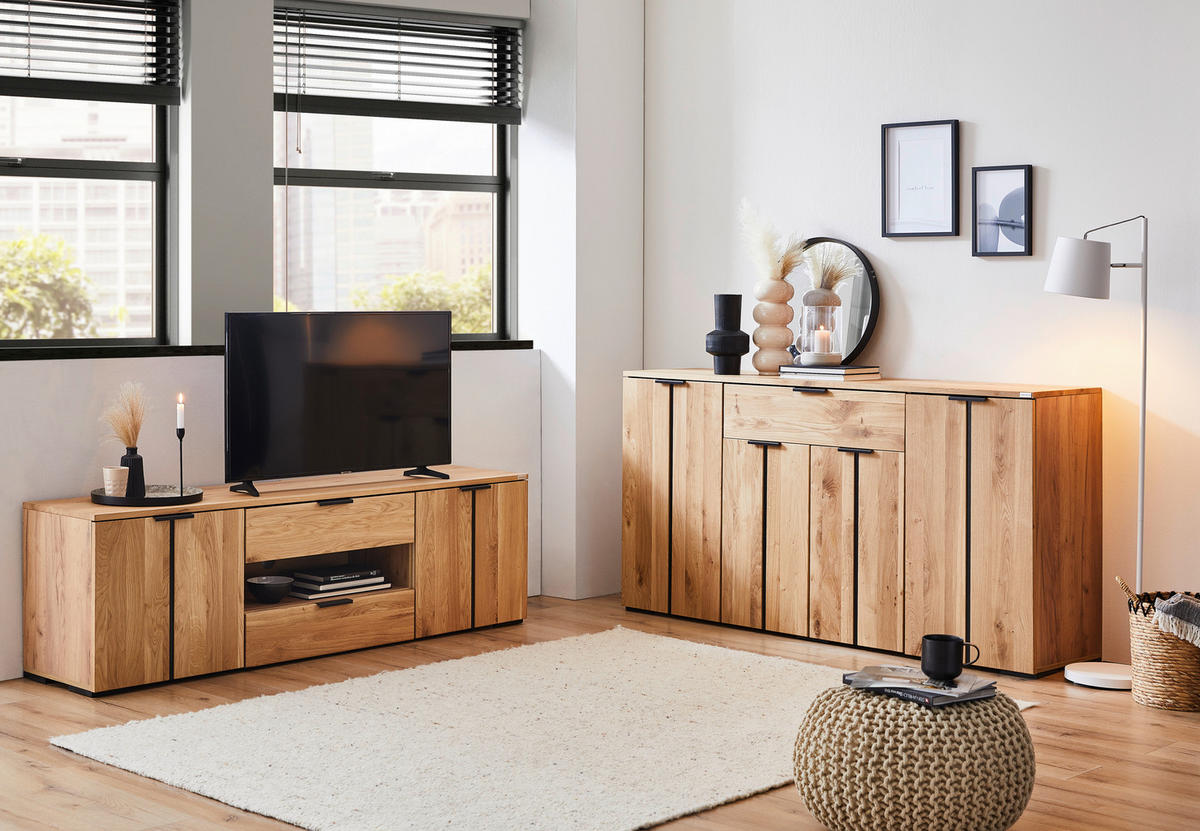 TV-ELEMENT - Eichefarben/Schwarz, Natur, Holz/Holzwerkstoff (180/54/43cm) - Linea Natura