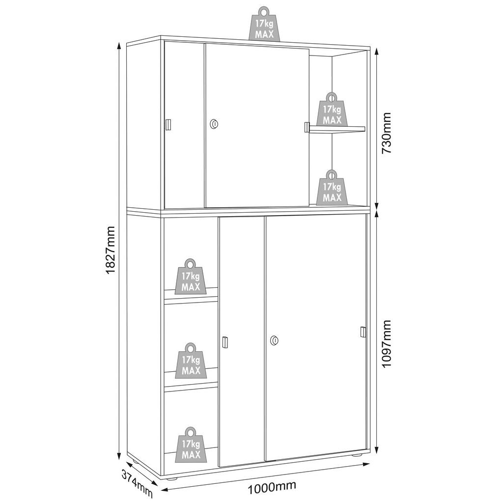 Thumbnail - Mid.you Aktenschrank, Anthrazit, Honigeiche, Holzwerkstoff, 3 Fächer, 100x183x37 cm, abschließbar, Arbeitszimmer, Aktens...